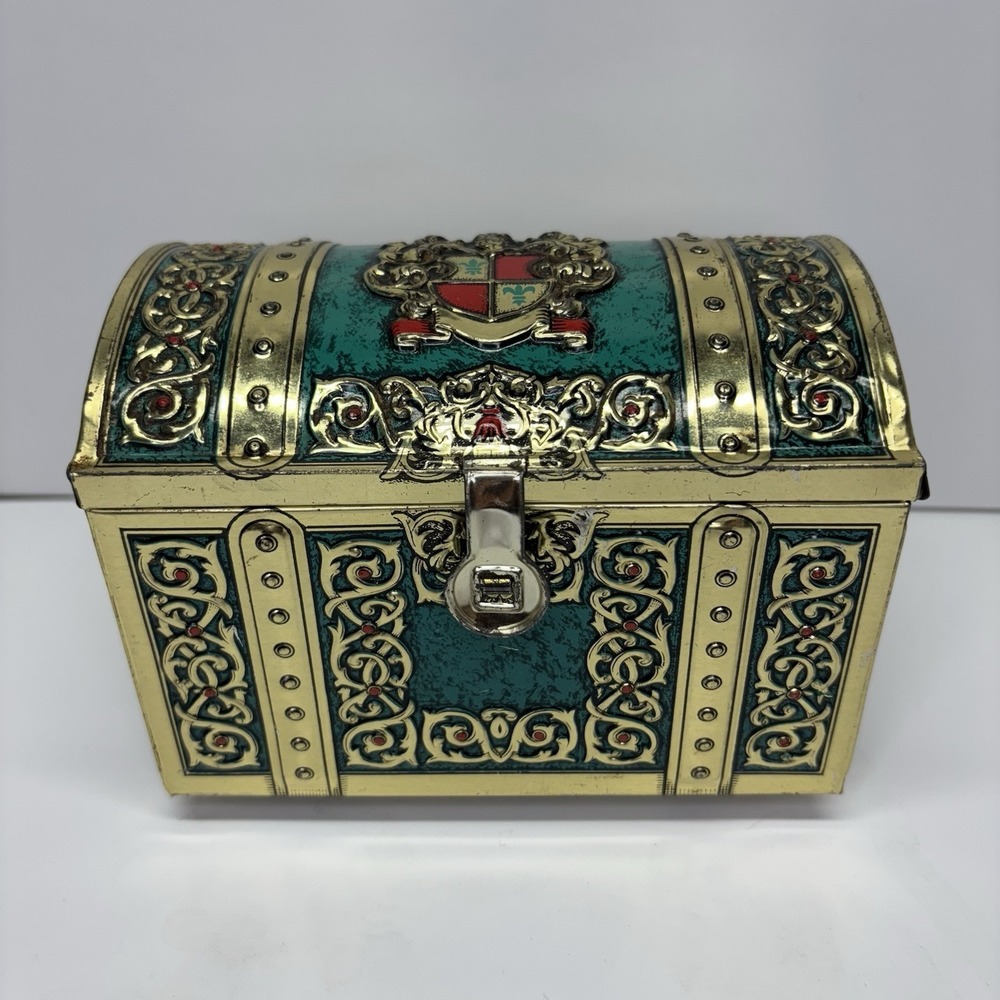 Rare Vintage 1960's Harry Vincent Chest Medieval Toffee tin storage box England‎